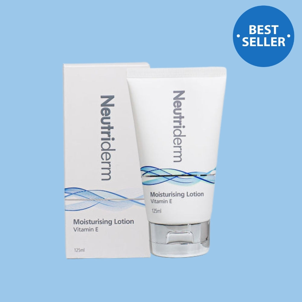 Neutriderm Moisturising Lotion packaging and tube, highlighting the product as a best seller.