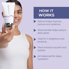 Experience brighter, smoother skin with Neutriderm Illuminating Body Lotion. Our gentle retinol formula reduces dark spots and fine lines, revealing a youthful glow.