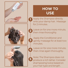 Neutriderm hair enhancer bundle instructions showing shampoo application and hair washing steps