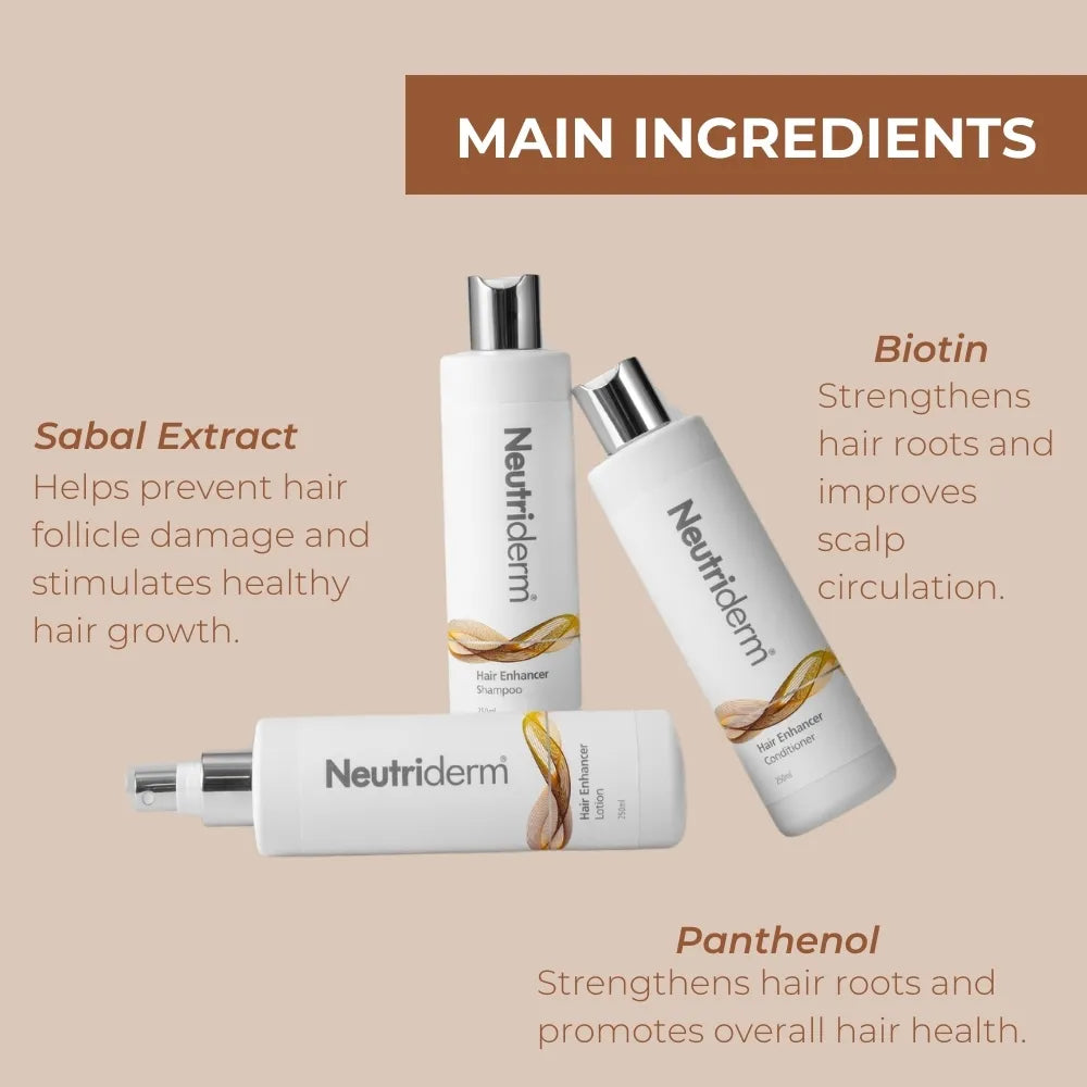  Get the hair you've always dreamed of with the Neutriderm Volumising Bundle. This 3-piece set includes a shampoo, conditioner, and lotion formulated to promote thicker, fuller hair.
