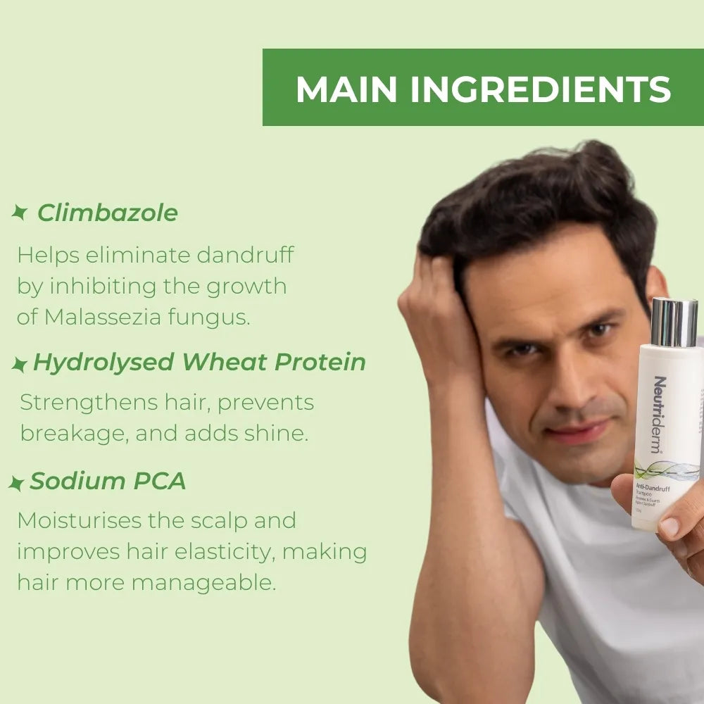  Fight dandruff effectively with Neutriderm Anti-Dandruff Shampoo! Its potent anti-fungal properties kill bacteria, cleanse the scalp, and eliminate flakes for cleaner, fresher hair.