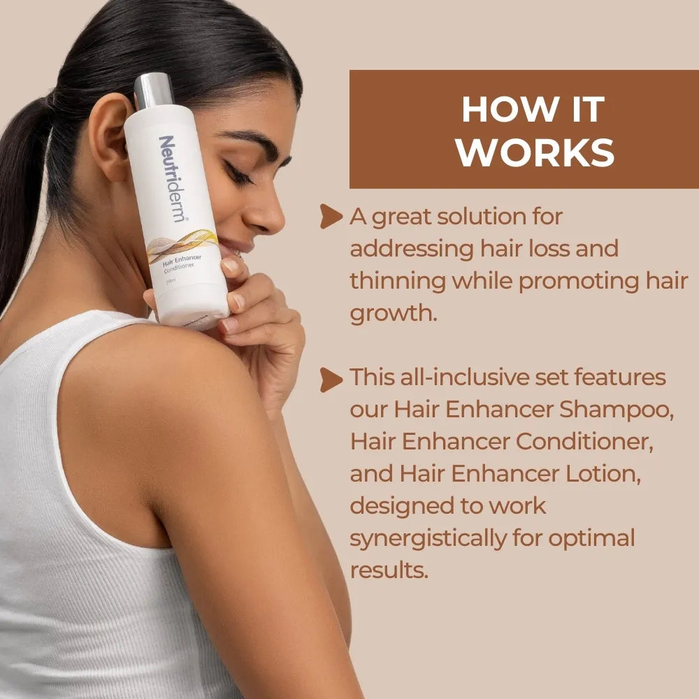  Get the hair you've always dreamed of with the Neutriderm Volumising Bundle. This 3-piece set includes a shampoo, conditioner, and lotion formulated to promote thicker, fuller hair.