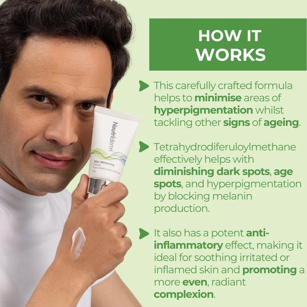  Say goodbye to dark spots with Neutriderm Whitening Creme. Formulated with potent ingredients to inhibit melanin build-up and restore your skin’s youthful radiance.