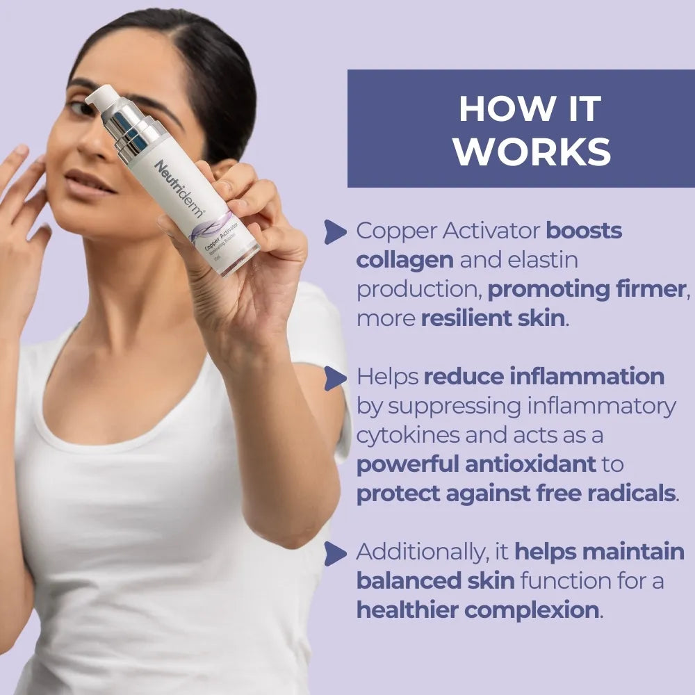  Fight wrinkles and achieve a radiant complexion with Neutriderm Copper Activator Serum. This powerful formula with Copper PCA helps boost collagen production for visibly smoother and brighter skin.