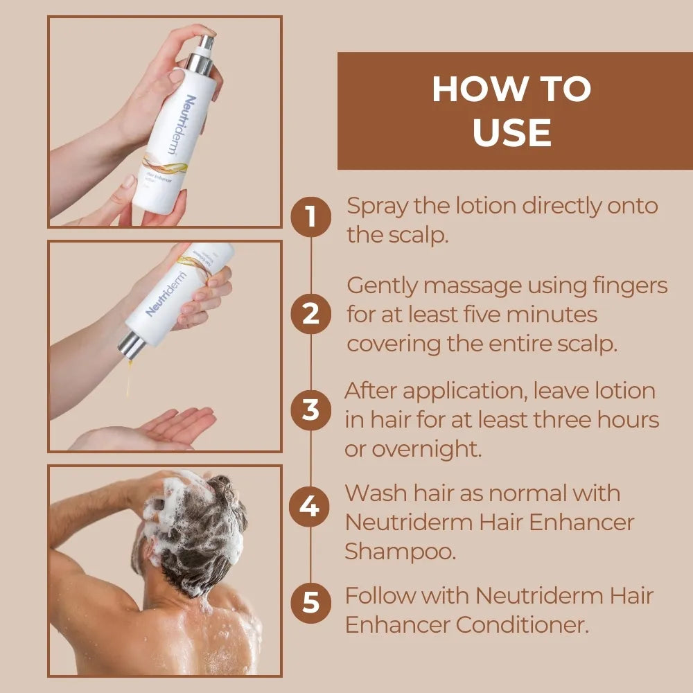  Get the hair you've always dreamed of with the Neutriderm Volumising Bundle. This 3-piece set includes a shampoo, conditioner, and lotion formulated to promote thicker, fuller hair.