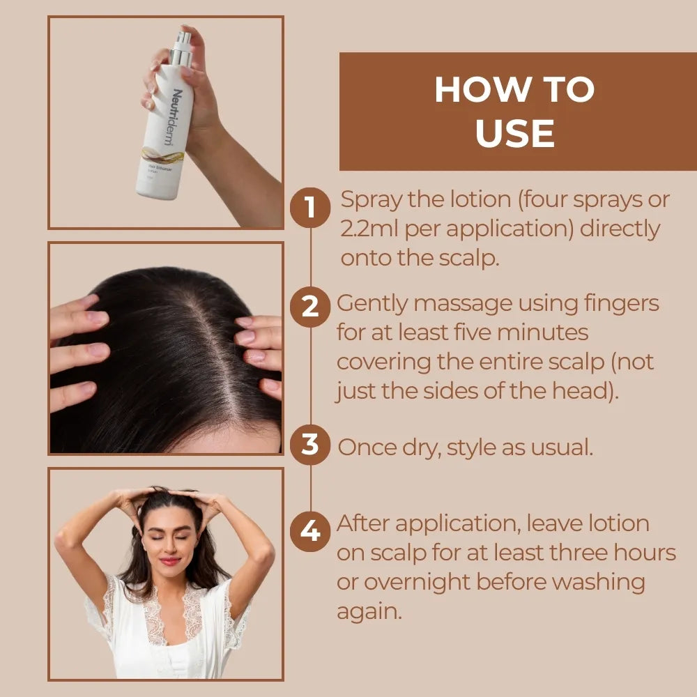  Looking to combat hair loss? Neutriderm Hair Enhancer Lotion can help. This clinically proven formula reduces hair loss and stimulates hair growth for healthier, more voluminous hair. 