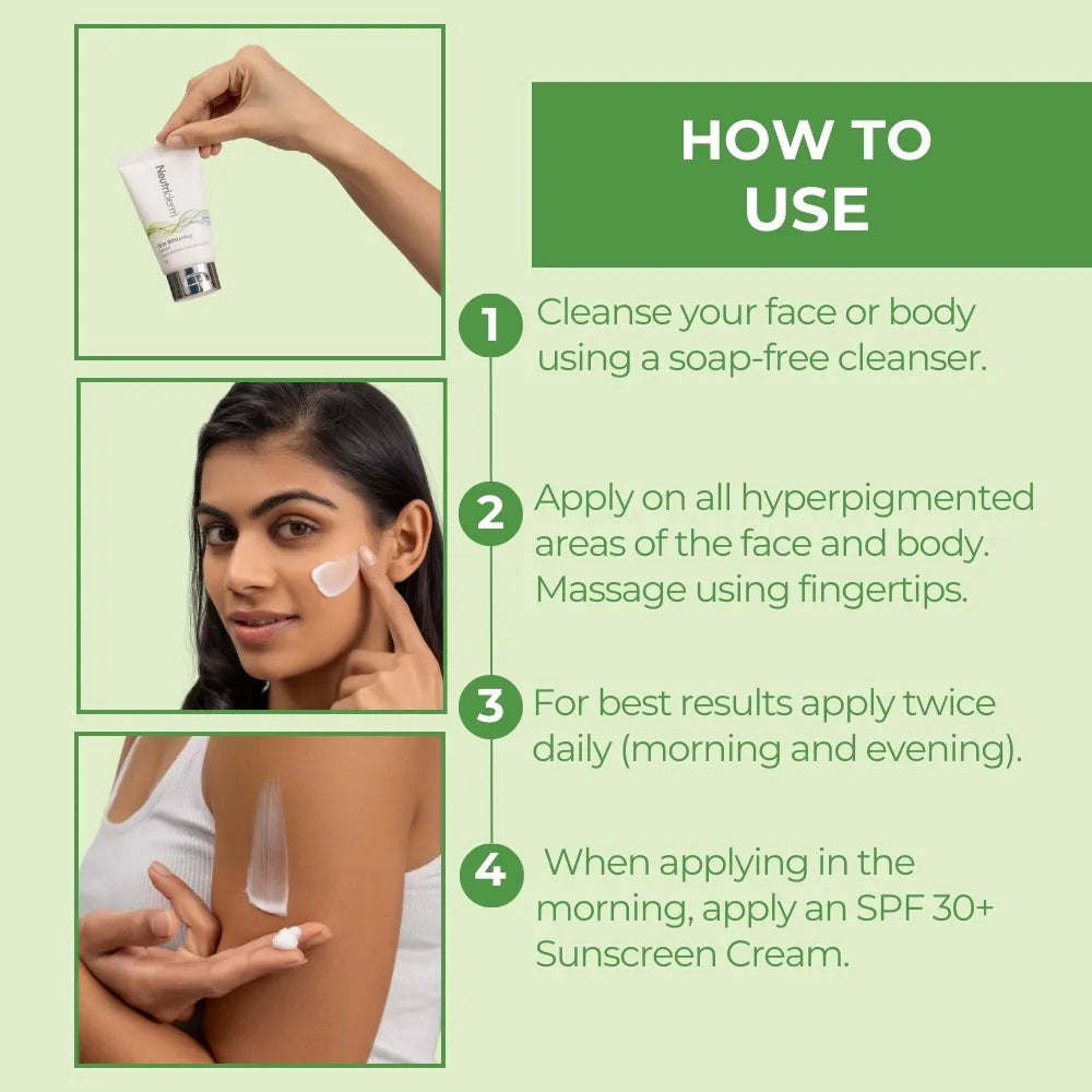  Say goodbye to dark spots with Neutriderm Whitening Creme. Formulated with potent ingredients to inhibit melanin build-up and restore your skin’s youthful radiance.