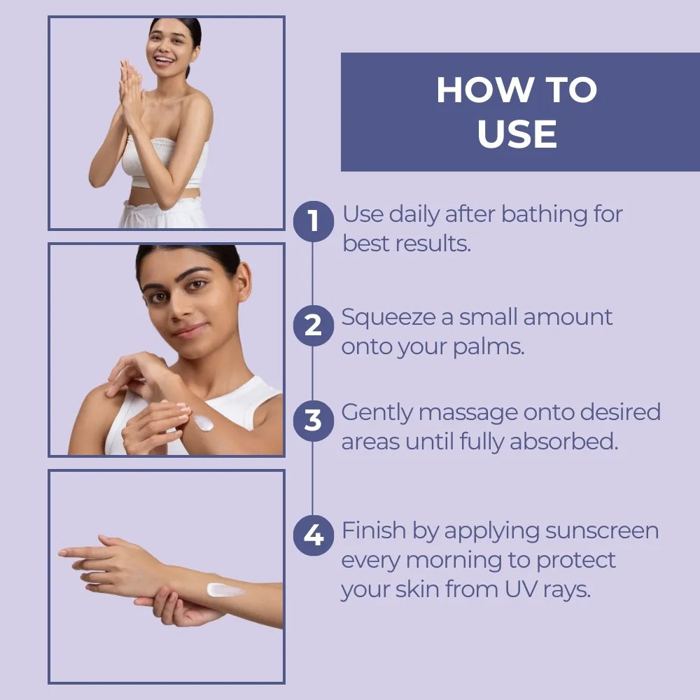  Achieve a radiant, even skin tone with Neutriderm's Brightening Body Lotion. This pH-balanced formula with Retinol & Niacinamide hydrates reduces dark spots and combats early signs of aging.