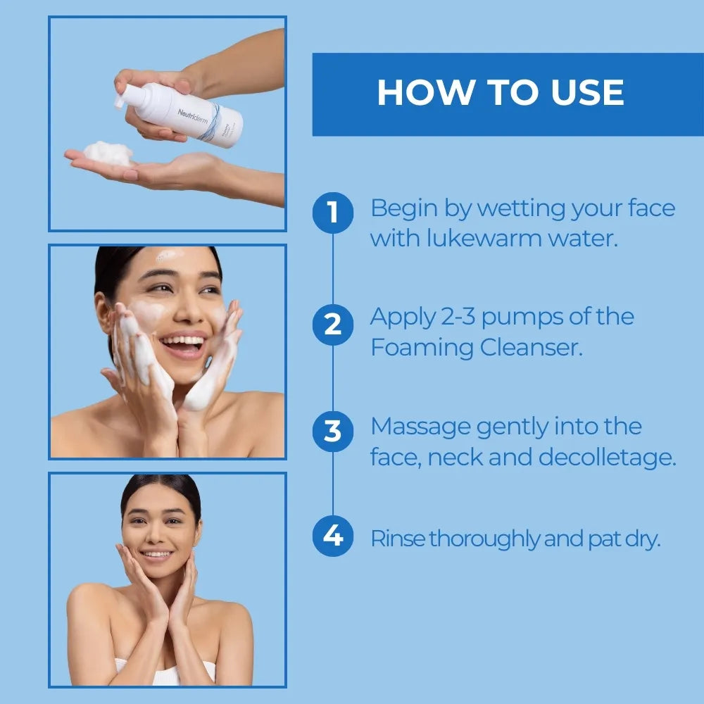  Transform your skincare routine with Neutriderm Foaming Cleanser. Removes dirt, oil, and impurities without drying your skin. Ideal for everyday freshness.