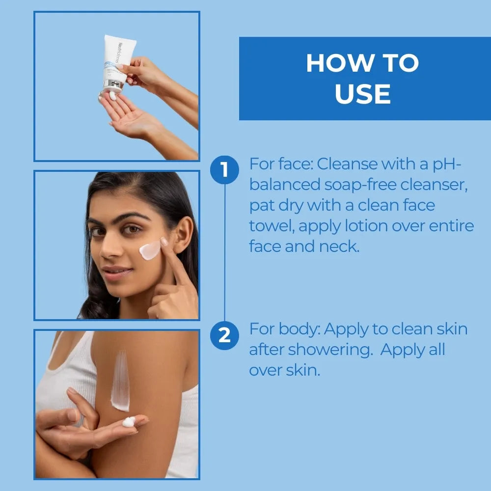  Replenish dry skin and reduce wrinkles with Neutriderm Moisturising Lotion. Enriched with Vitamin E, this lotion repairs sun damage and keeps your skin hydrated for a youthful look.