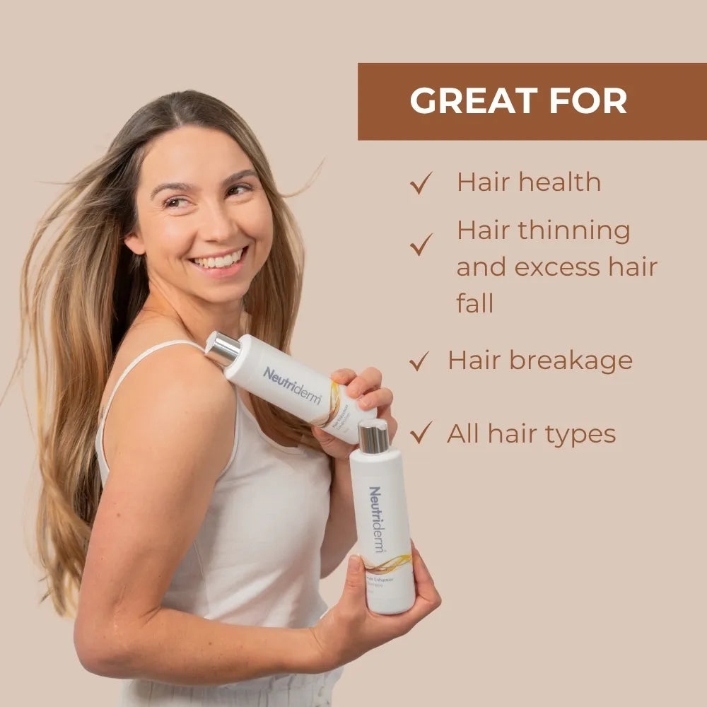  Give your hair the boost it deserves! Neutriderm Hair Enhancer Conditioner strengthens hair, prevents breakage, and enriches the scalp with botanical extracts and Vitamin E. Shop now for healthier, shinier hair!