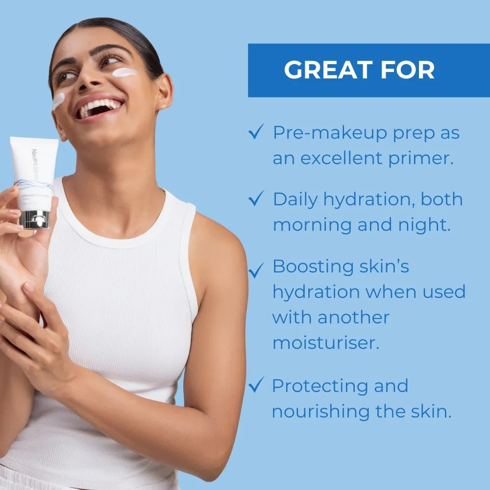  Unlock the secret to radiant, supple skin with Neutriderm Ultimate Hydrating Cream. This pH-balanced moisturiser brightens skin tone, minimizes imperfections, and provides lasting hydration for a youthful glow.