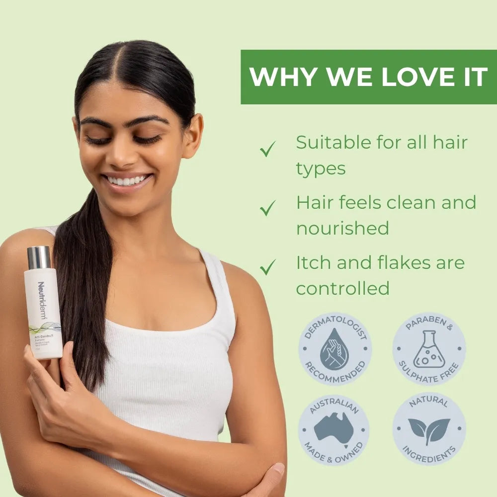  Fight dandruff effectively with Neutriderm Anti-Dandruff Shampoo! Its potent anti-fungal properties kill bacteria, cleanse the scalp, and eliminate flakes for cleaner, fresher hair.