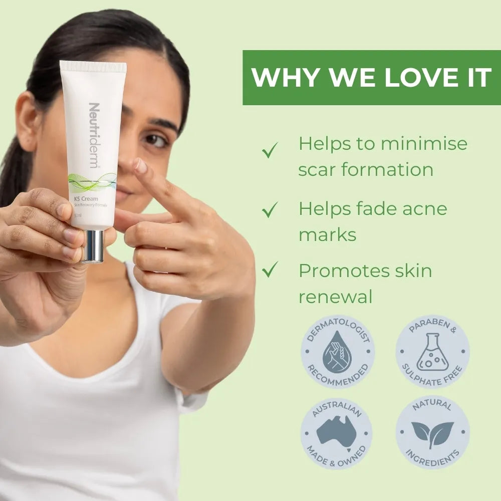  Minimize the appearance of scars with Neutriderm KS Cream. Our natural formula is clinically proven to reduce scars and promote long-lasting results. Reveal smoother, more confident skin today!