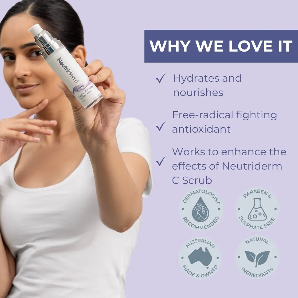  Fight wrinkles and achieve a radiant complexion with Neutriderm Copper Activator Serum. This powerful formula with Copper PCA helps boost collagen production for visibly smoother and brighter skin.
