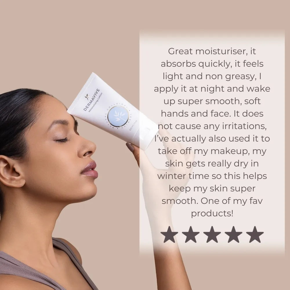  Dermavive Moisturizing Lotion provides deep hydration to keep your skin feeling soft, smooth, and healthy. This lightweight, oil-free formula absorbs quickly and won't clog pores. Perfect for daily use on all skin types.