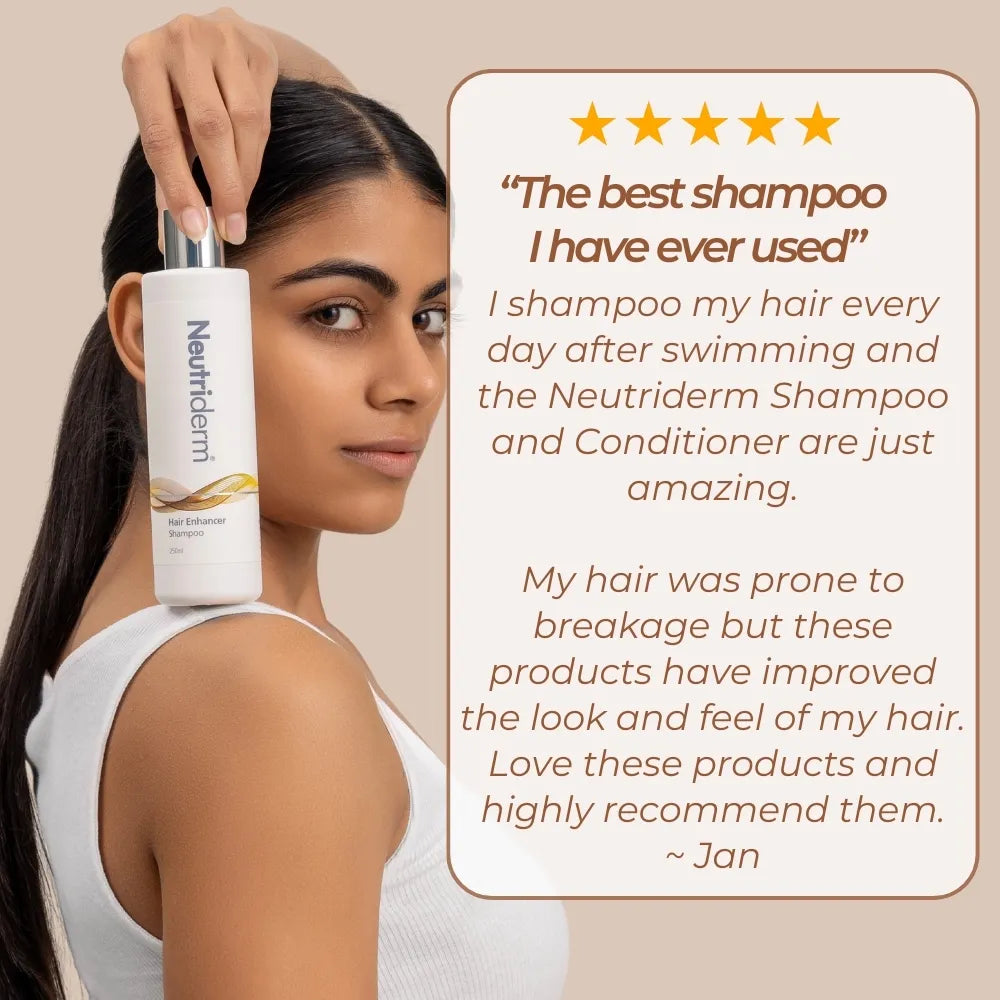 Neutriderm Hair Enhancer Shampoo is a natural solution to fight hair loss and breakage. Made with nourishing ingredients, this shampoo helps strengthen and revitalize hair for a healthier, fuller look.