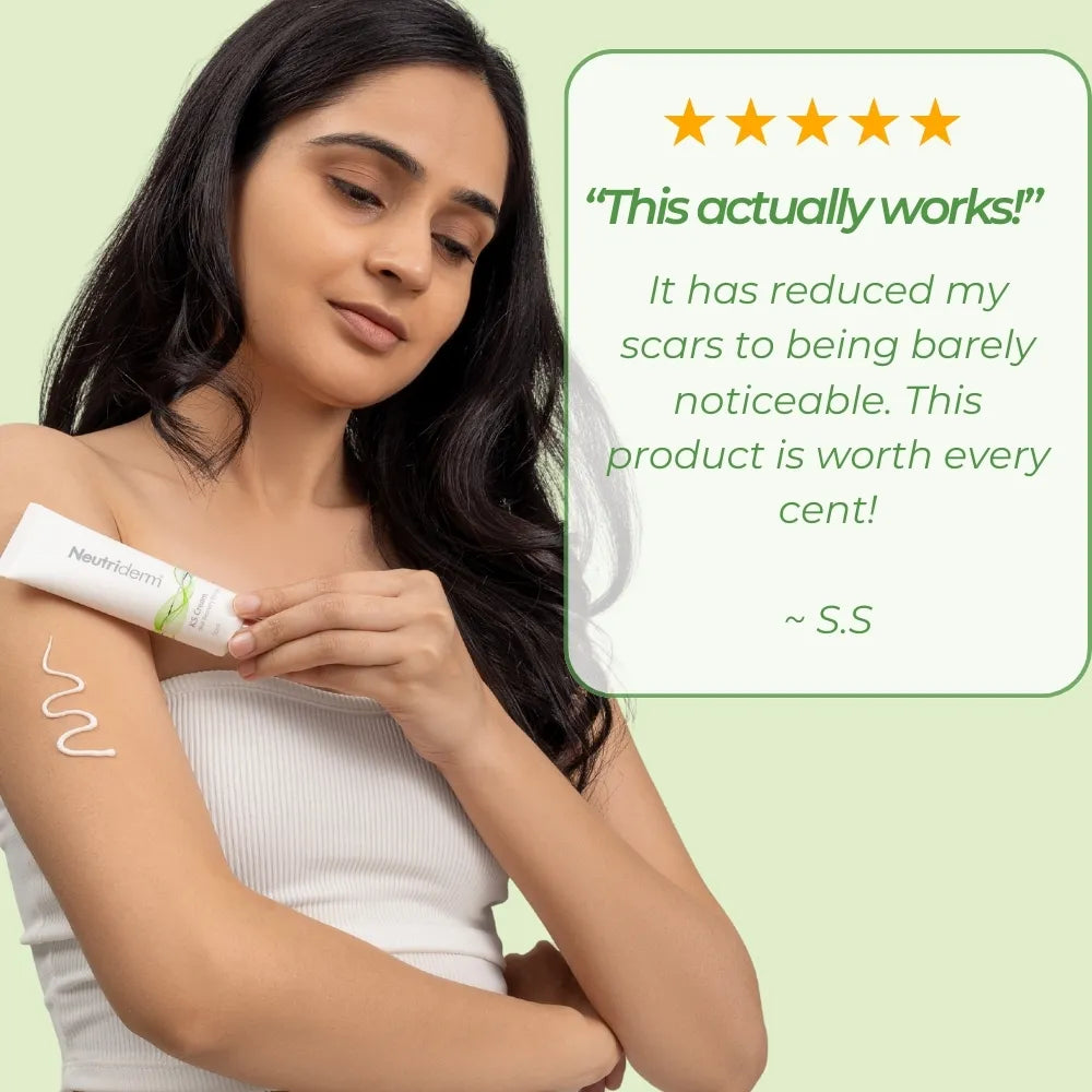  Minimize the appearance of scars with Neutriderm KS Cream. Our natural formula is clinically proven to reduce scars and promote long-lasting results. Reveal smoother, more confident skin today!