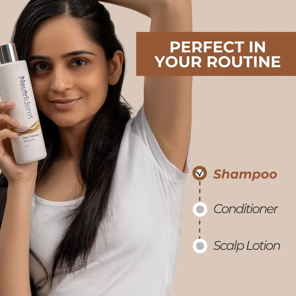  Neutriderm Hair Enhancer Shampoo is a natural solution to fight hair loss and breakage. Made with nourishing ingredients, this shampoo helps strengthen and revitalize hair for a healthier, fuller look.