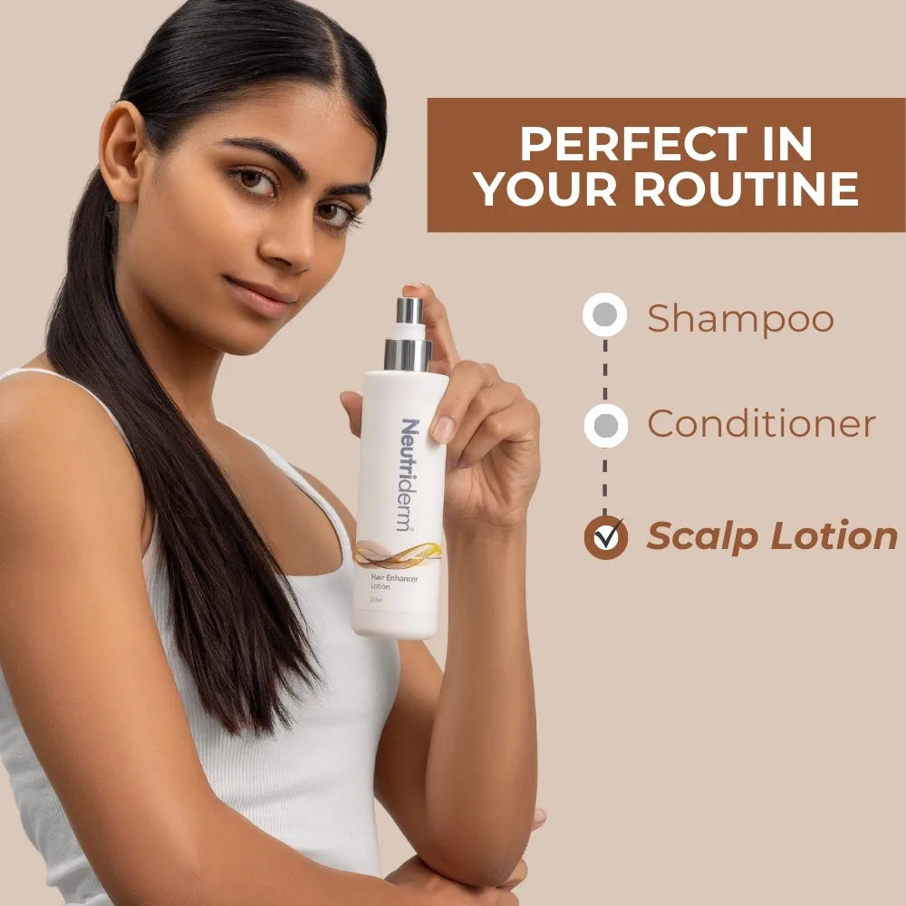  Looking to combat hair loss? Neutriderm Hair Enhancer Lotion can help. This clinically proven formula reduces hair loss and stimulates hair growth for healthier, more voluminous hair. 