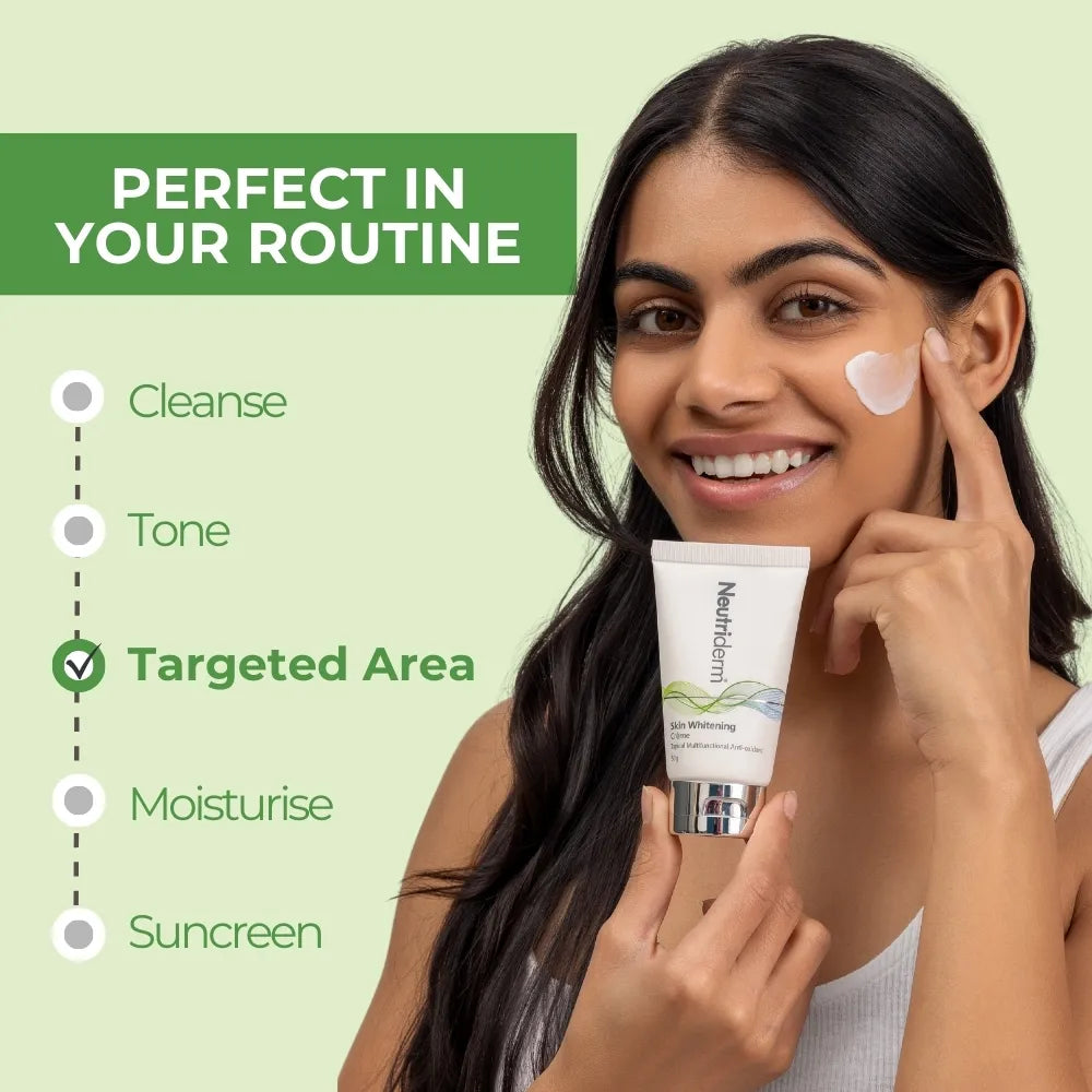  Say goodbye to dark spots with Neutriderm Whitening Creme. Formulated with potent ingredients to inhibit melanin build-up and restore your skin’s youthful radiance.