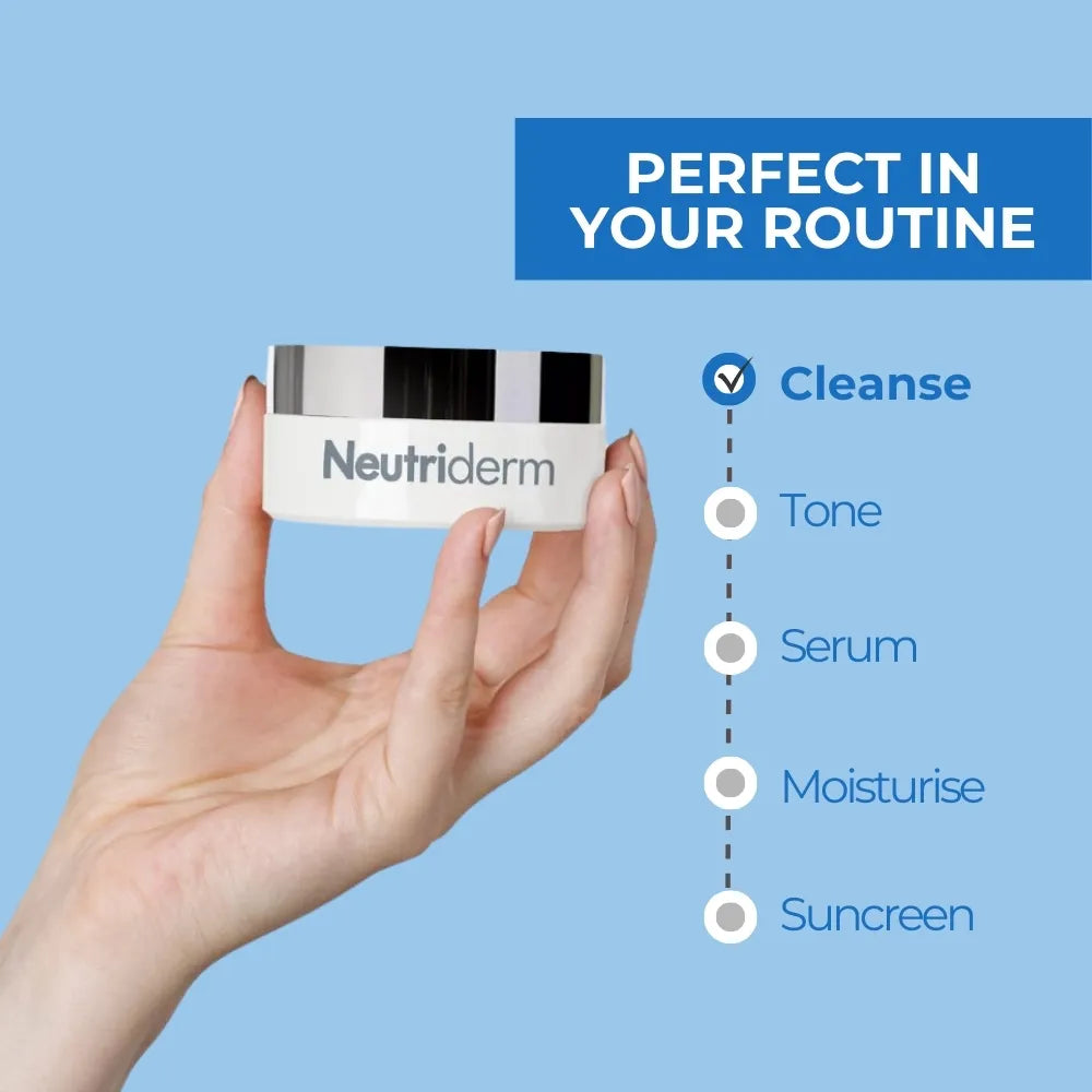  Elevate your skincare routine with Neutriderm Cleansing Balm. This gentle, balm-to-oil cleanser dissolves stubborn makeup and impurities, leaving your skin soft, supple, and refreshed. Suitable for all skin types.