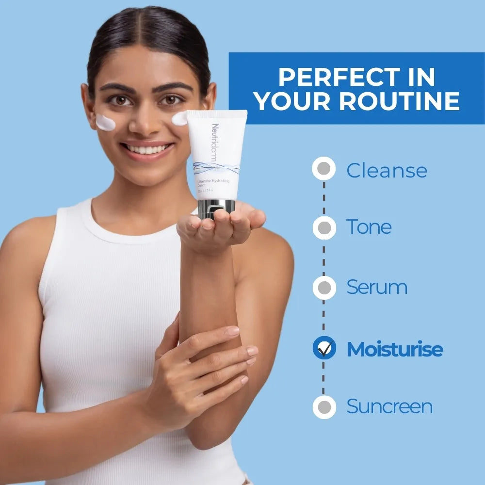  Unlock the secret to radiant, supple skin with Neutriderm Ultimate Hydrating Cream. This pH-balanced moisturiser brightens skin tone, minimizes imperfections, and provides lasting hydration for a youthful glow.