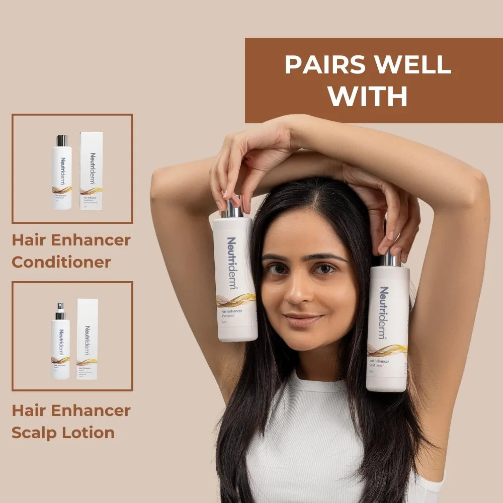  Neutriderm Hair Enhancer Shampoo is a natural solution to fight hair loss and breakage. Made with nourishing ingredients, this shampoo helps strengthen and revitalize hair for a healthier, fuller look.