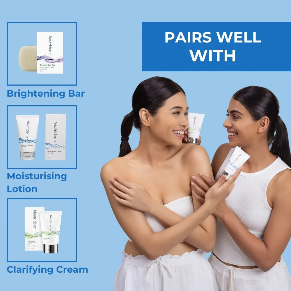  Unlock the secret to radiant, supple skin with Neutriderm Ultimate Hydrating Cream. This pH-balanced moisturiser brightens skin tone, minimizes imperfections, and provides lasting hydration for a youthful glow.