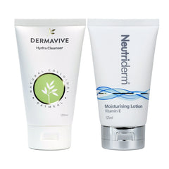  Achieve a flawless makeup base with Neutriderm's Pre-Makeup Skincare Set. This combo includes a gentle Hydra Cleanser to remove impurities and a Vitamin E Moisturising Lotion for deep hydration, leaving your skin prepped for a perfect makeup application.