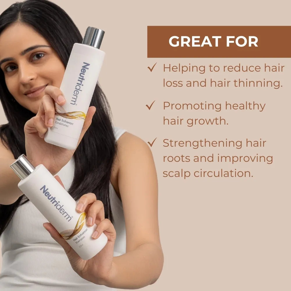  Shop Neutriderm India for the Neutriderm hair enhancer bundle with shampoo & conditioner, designed to boost hair health and reduce hair loss naturally.
