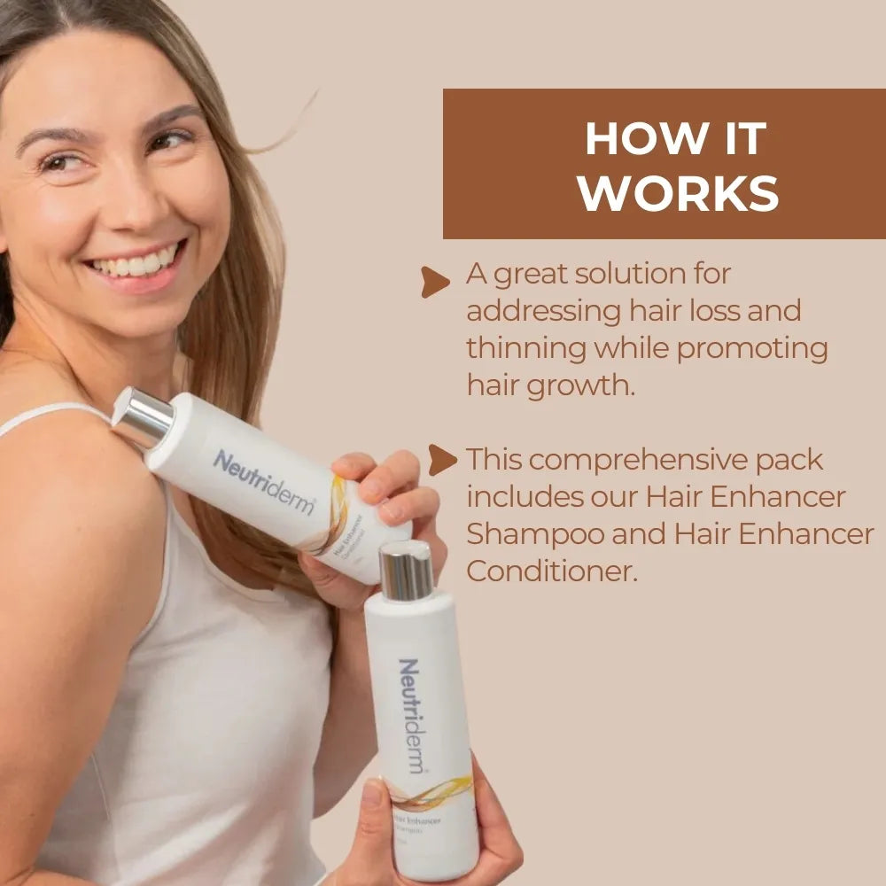  Shop Neutriderm India for the Neutriderm hair enhancer bundle with shampoo & conditioner, designed to boost hair health and reduce hair loss naturally.